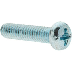 Value Collection - M4x0.70, 16mm Length Under Head Phillips Drive Machine Screw - Pan Head, Grade 4.8 Steel, Zinc-Plated Finish, Without Washer - Benchmark Tooling