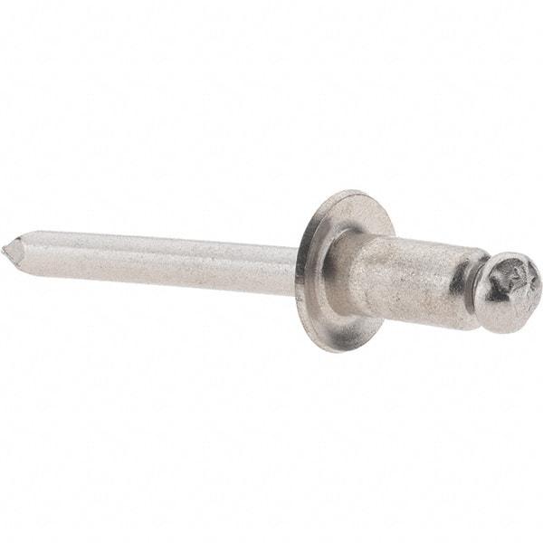 Value Collection - Size 84 Dome Head Stainless Steel Open End Blind Rivet - Stainless Steel Mandrel, 0.062" to 1/4" Grip, 1/2" Head Diam, 0.257" to 0.261" Hole Diam, 1/2" Length Under Head, 1/4" Body Diam - Benchmark Tooling