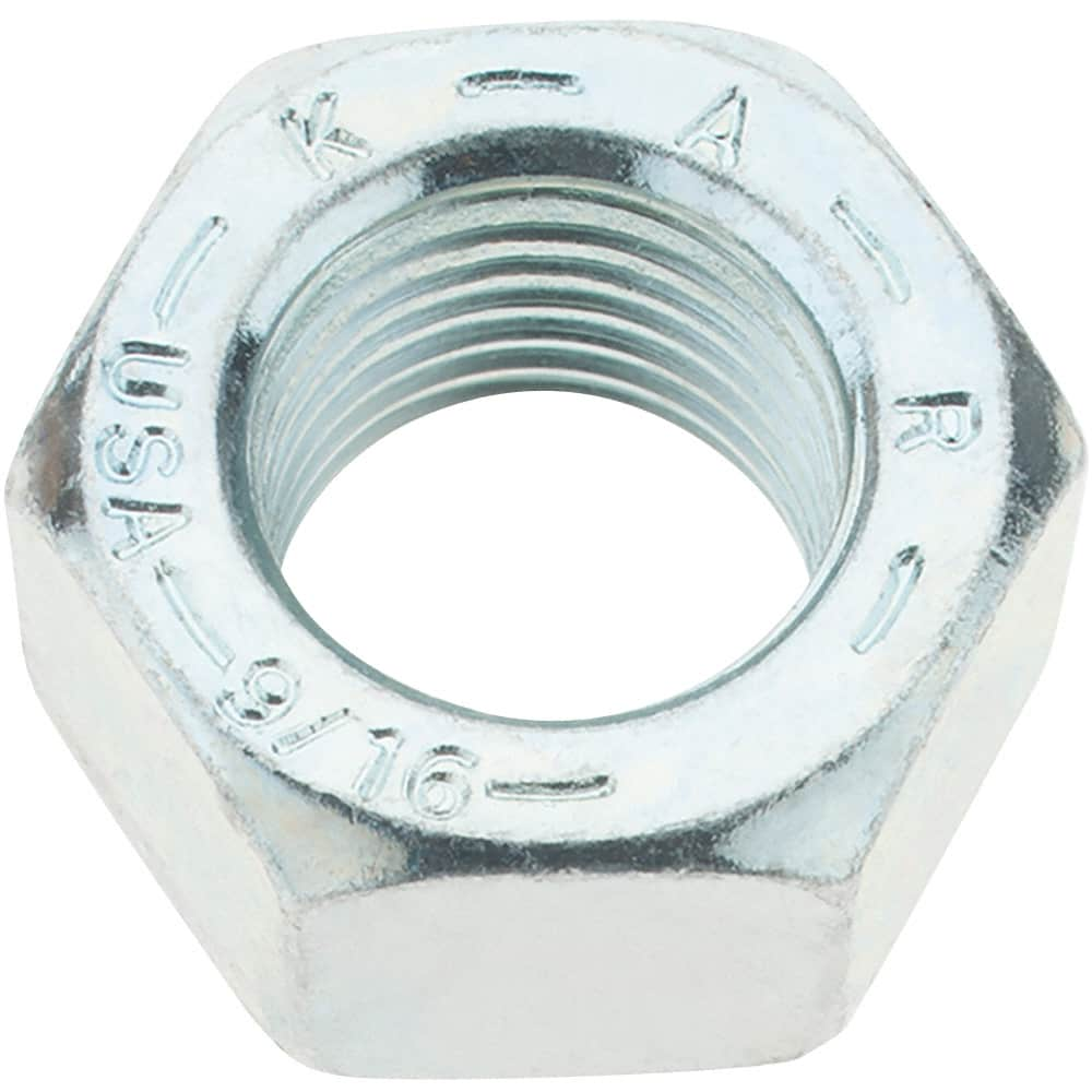 Value Collection - 9/16-18 UNF Steel Right Hand Hex Nut - 7/8" Across Flats, 31/64" High, Zinc Yellow Dichromate Finish - Benchmark Tooling