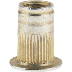 Value Collection - #8-32, 0.265 Insert Diam, 0.42" OAL, Knurled Body Open End Threaded Insert - 0.2656" Hole Diam, 0.39" Head Diam, 1008/1010 Steel, Clear Protective Coating & Zinc Yellow Dichromate Finish - Benchmark Tooling