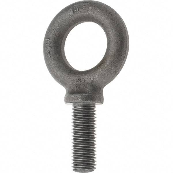 Value Collection - 5,000 Lb Capacity, Steel, 3/4-10 Thread, Fixed Lifting Eye Bolt - Fully Threaded, 2" Shank, 2" Thread Length, Shoulder - Benchmark Tooling