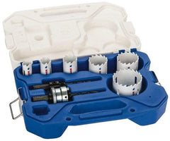 Lenox - 8 Piece, 3/4" to 2-1/4" Saw Diam, Plumber's Hole Saw Kit - Carbide-Tipped, Toothed Edge, Pilot Drill Model No. 123CT, Includes 6 Hole Saws - Benchmark Tooling