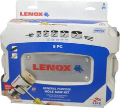 Lenox - 9 Piece, 2-1/8" to 4-3/4" Saw Diam, General Purpose Hole Saw Kit - Bi-Metal, Includes 5 Hole Saws - Benchmark Tooling