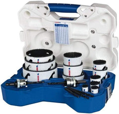 Lenox - 17 Piece, 3/4" to 4-1/2" Saw Diam, Plumber's Hole Saw Kit - Bi-Metal, Pilot Drill Model No. (1) 56PD, (2) 4321, Includes 12 Hole Saws - Benchmark Tooling