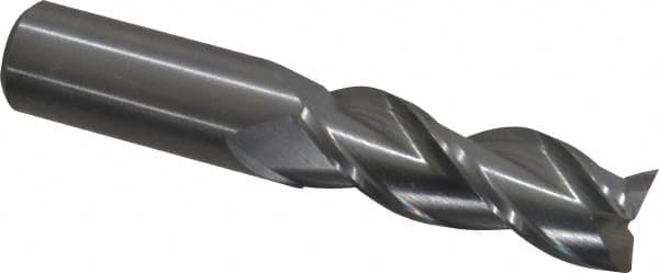 Kennametal - 5/8", 1-5/8" LOC, 5/8" Shank Diam, 3-1/2" OAL, 3 Flute, Solid Carbide Square End Mill - Single End, Uncoated, Spiral Flute, 37° Helix, Centercutting, Right Hand Cut, Right Hand Flute, Series AADE - Benchmark Tooling