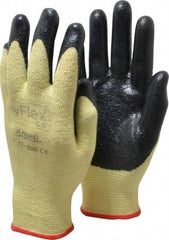 Ansell - Size S (7), ANSI Cut Lvl 2, Abrasion Lvl 3, Nitrile Coated Cut Resistant Gloves - Palm & Fingers Coated, Kevlar Lining, Knit Wrist, Black/Yellow, Paired - Benchmark Tooling