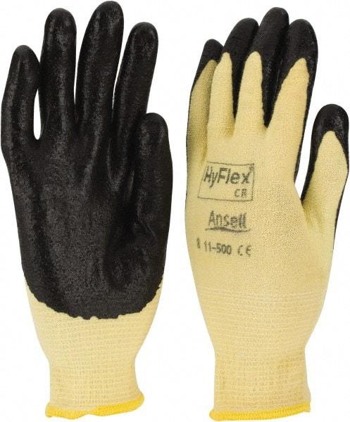Ansell - Size M (8), ANSI Cut Lvl 2, Abrasion Lvl 3, Nitrile Coated Cut Resistant Gloves - Palm & Fingers Coated, Kevlar Lining, Knit Wrist, Black/Yellow, Paired - Benchmark Tooling