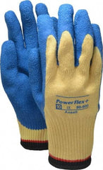 Ansell - Size XL (10), ANSI Cut Lvl 2, Abrasion Lvl 4, Natural Rubber Latex Coated Cut Resistant Gloves - Palm & Fingers Coated, Kevlar Lining, Knit Wrist, Blue/Yellow, Paired - Benchmark Tooling