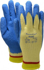 Ansell - Size M (8), ANSI Cut Lvl 2, Abrasion Lvl 4, Natural Rubber Latex Coated Cut Resistant Gloves - Palm & Fingers Coated, Kevlar Lining, Knit Wrist, Blue/Yellow, Paired - Benchmark Tooling