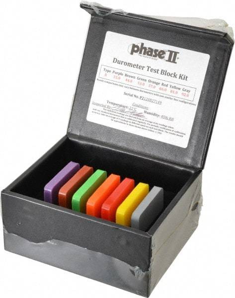 Phase II - 30 HA to 90 HA Hardness, Shore A Scale, Hardness Calibration Test Block Kit - 5-1/2 Inch Long, 4-1/2 Inch Wide, 2-1/2 Inch High, 7 Piece - Benchmark Tooling