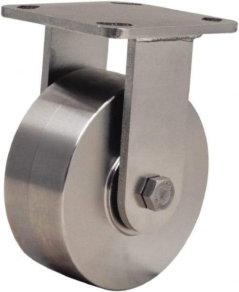 Hamilton - 5" Diam x 2" Wide x 6-1/2" OAH Top Plate Mount Rigid Caster - Forged Steel, 950 Lb Capacity, Stainless Steel Double Shielded Precision Ball Bearing, 4 x 4-1/2" Plate - Benchmark Tooling