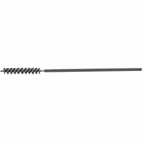 Brush Research Mfg. - 7/16" Diam Helical Steel Tube Brush - Single Spiral, 0.008" Filament Diam, 2-1/2" Brush Length, 9-1/2" OAL, 0.219" Diam Galvanized Steel Shank - Benchmark Tooling