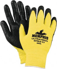 MCR Safety - Size M, ANSI Cut Lvl A2, Puncture Lvl 2, Abrasion Lvl 3, Cut & Puncture Resistant Gloves - Palm Coated, Yellow/Black - Benchmark Tooling