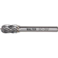 WALTER Surface Technologies - 1/2" Cut Diam, 1/4" Shank Diam, Cylinder Ball End Head Double Cut Burr - Carbide, 1" LOC - Benchmark Tooling