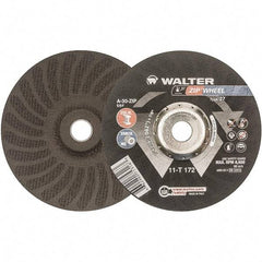 WALTER Surface Technologies - 30 Grit, 7" Wheel Diam, 1/16" Wheel Thickness, 7/8" Arbor Hole, Type 27 Depressed Center Wheel - Aluminum Oxide, Resinoid Bond, 8,600 Max RPM - Benchmark Tooling