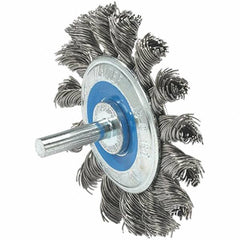 WALTER Surface Technologies - 2-3/4" OD, 1/4" Shank Diam, Knotted Stainless Steel Wheel Brush - 3/8" Face Width, 0.02" Filament Diam, 20,000 RPM - Benchmark Tooling