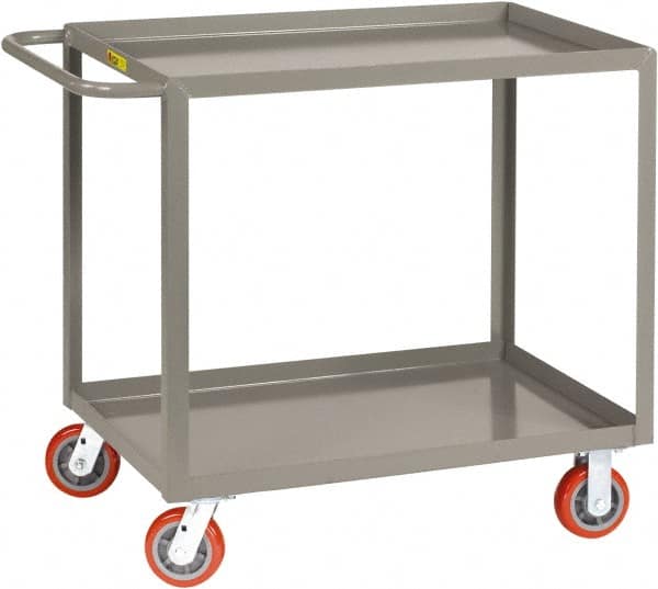 Little Giant - 2,000 Lb Capacity, 30" Wide x 66" Long x 36" High Shelf Cart - 2 Shelf, Steel, 2 Rigid/2 Swivel Casters - Benchmark Tooling