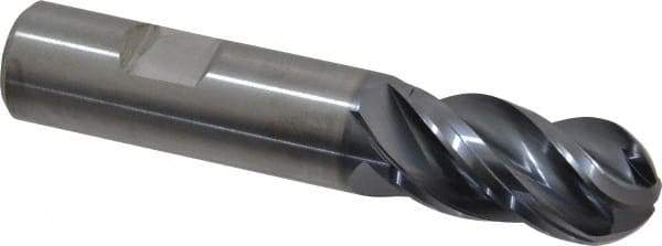 Kennametal - 3/4" Diam, 1-1/2" LOC, 4 Flute Solid Carbide Ball End Mill - AlTiN Finish, Single End, 4" OAL, 3/4" Shank Diam, Spiral Flute - Benchmark Tooling
