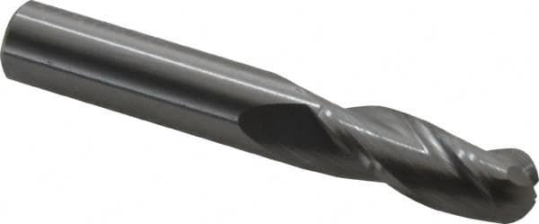 OSG - 3/8" Diam, 1" LOC, 3 Flute Solid Carbide Ball End Mill - Uncoated, Single End, 2-1/2" OAL, 3/8" Shank Diam, Spiral Flute - Benchmark Tooling