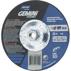 Norton - 36 Grit, 7" Wheel Diam, 1/8" Wheel Thickness, Type 29 Depressed Center Wheel - Aluminum Oxide, 8,600 Max RPM, Compatible with Angle Grinder - Benchmark Tooling