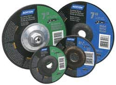 Norton - 7" Wheel Diam, 1/4" Wheel Thickness, Type 27 Depressed Center Wheel - Aluminum Oxide, 8,600 Max RPM, Compatible with Angle Grinder - Benchmark Tooling