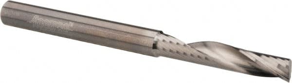 Accupro - 1/4" Cutting Diam x 1-1/4" Length of Cut, 1 Flute, Upcut Spiral Router Bit - Uncoated, Right Hand Cut, Solid Carbide, 3" OAL x 1/4" Shank Diam, Single Edge, 22° Helix Angle - Benchmark Tooling