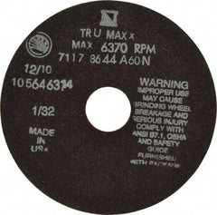 Tru-Maxx - 6" 60 Grit Aluminum Oxide Cutoff Wheel - 1/32" Thick, 1-1/4" Arbor, 6,048 Max RPM, Use with Stationary Tools - Benchmark Tooling