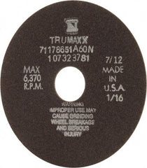 Tru-Maxx - 6" 60 Grit Aluminum Oxide Cutoff Wheel - 1/16" Thick, 1-1/4" Arbor, 6,048 Max RPM, Use with Stationary Tools - Benchmark Tooling