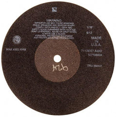 Tru-Maxx - 10" 60 Grit Aluminum Oxide Cutoff Wheel - 1/16" Thick, 5/8" Arbor, 3,629 Max RPM, Use with Stationary Tools - Benchmark Tooling