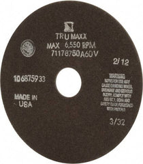 Tru-Maxx - 7" 60 Grit Aluminum Oxide Cutoff Wheel - 3/32" Thick, 1-1/4" Arbor, 5,184 Max RPM, Use with Stationary Tools - Benchmark Tooling