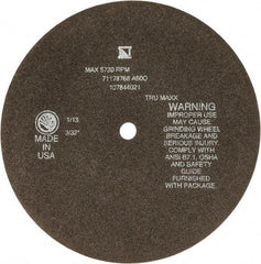 Tru-Maxx - 8" 46 Grit Aluminum Oxide Cutoff Wheel - 3/32" Thick, 1/2" Arbor, 4,536 Max RPM, Use with Stationary Tools - Benchmark Tooling