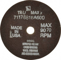 Tru-Maxx - 4" 60 Grit Aluminum Oxide Cutoff Wheel - 1/16" Thick, 1/2" Arbor, 9,072 Max RPM, Use with Stationary Tools - Benchmark Tooling