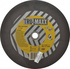 Tru-Maxx - 12" 36 Grit Aluminum Oxide Cutoff Wheel - 3/32" Thick, 1" Arbor, 5,095 Max RPM, Use with Chop Saws - Benchmark Tooling