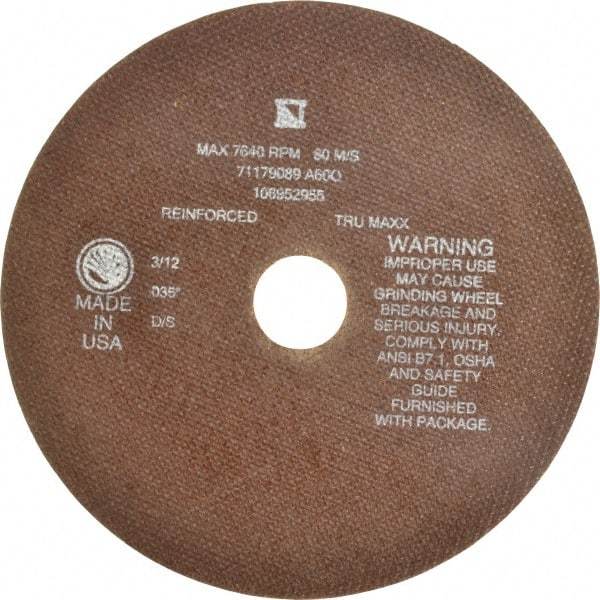 Tru-Maxx - 8" 60 Grit Aluminum Oxide Cutoff Wheel - 0.035" Thick, 1-1/4" Arbor, 7,639 Max RPM, Use with Stationary Tools - Benchmark Tooling