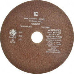 Tru-Maxx - 8" 60 Grit Aluminum Oxide Cutoff Wheel - 0.035" Thick, 1-1/4" Arbor, 7,639 Max RPM, Use with Stationary Tools - Benchmark Tooling