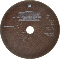 Tru-Maxx - 10" 46 Grit Aluminum Oxide Cutoff Wheel - 0.06" Thick, 1-1/4" Arbor, 6,112 Max RPM, Use with Stationary Tools - Benchmark Tooling