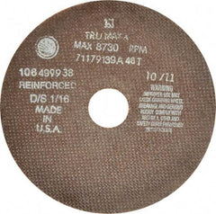 Tru-Maxx - 7" 46 Grit Aluminum Oxide Cutoff Wheel - 1/16" Thick, 1-1/4" Arbor, 6,731 Max RPM, Use with Stationary Tools - Benchmark Tooling