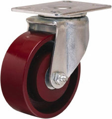 Hamilton - 4" Diam x 1-1/2" Wide x 5-1/16" OAH Top Plate Mount Swivel Caster - Cast Iron, 400 Lb Capacity, Straight Roller Bearing, 3-1/8 x 4-1/8" Plate - Benchmark Tooling