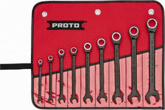 Proto - 9 Piece, 1/4" to 3/4", Ratcheting Combination Wrench Set - 12 Point, Black/Chrome Finish, Comes in Pouch - Benchmark Tooling