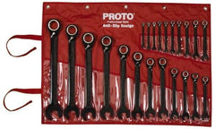 Proto - 22 Piece, 6mm to 36mm, 12 Point Combination Wrench Set - Metric Measurement Standard, Black/Chrome Finish, Comes in Pouch - Benchmark Tooling