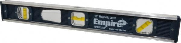 Empire Level - Magnetic 18" Long 3 Vial I-Beam Level - Aluminum, Blue, 1 45°, 1 Level & 1 Plumb Vials - Benchmark Tooling