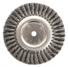 Weiler - 10" OD, 3/4" Arbor Hole, Knotted Steel Wheel Brush - 3/4" Face Width, 1-3/4" Trim Length, 0.014" Filament Diam, 4,500 RPM - Benchmark Tooling