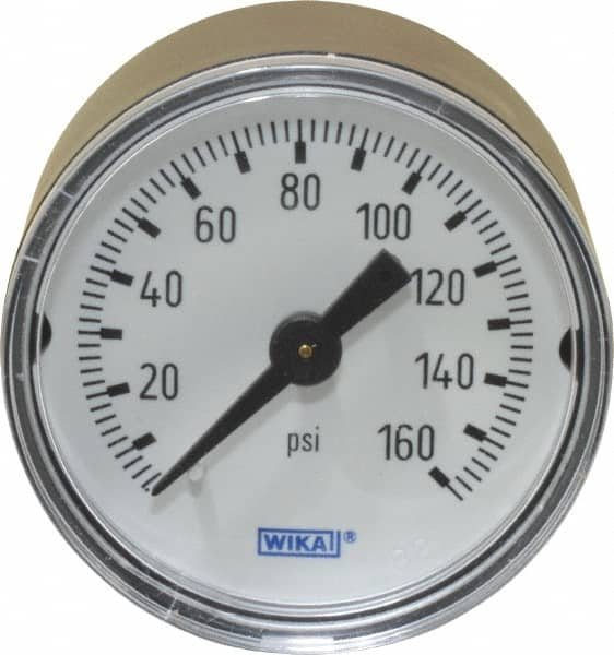 Wika - 1-1/2" Dial, 1/8 Thread, 0-160 Scale Range, Pressure Gauge - Center Back Connection Mount, Accurate to 3-2-3% of Scale - Benchmark Tooling