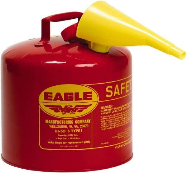 Eagle - 5 Gal Galvanized Steel Type I Safety Can - 13-1/2" High x 12-1/2" Diam, Red - Benchmark Tooling