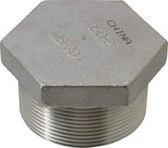 Merit Brass - 2" Grade 304 Stainless Steel Pipe Hex Head Plug - MNPT End Connections, 150 psi - Benchmark Tooling