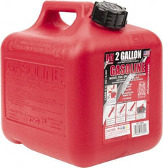 Made in USA - 2 Gal High Density Polyethylene Spill-Proof CARB Gas Can - 9-3/4" High x 9-1/4" Diam, Red - Benchmark Tooling