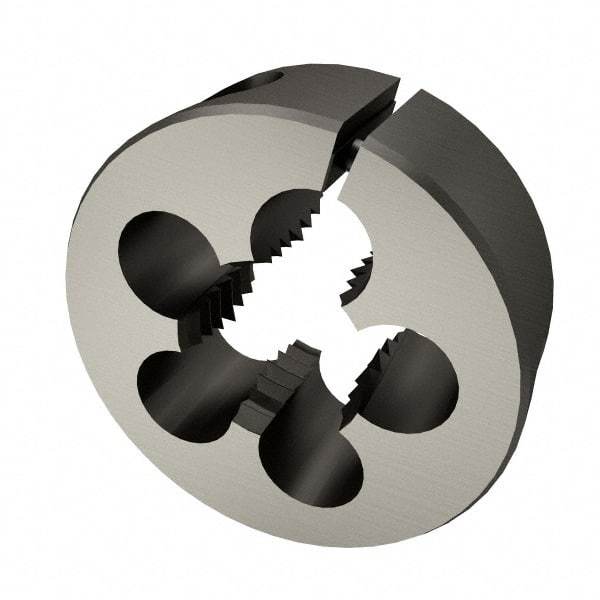 Cle-Line - M12x1.75 Metric Coarse Thread, 1" Outside Diam High Speed Steel Round Die - 3/8" Thick, Right Hand Thread, Adjustable - Exact Industrial Supply