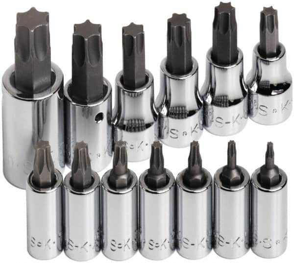 SK - 13 Piece 1/4, 3/8 & 1/2" Drive Torx Bit Socket Set - T8 to T60 Torx - Benchmark Tooling