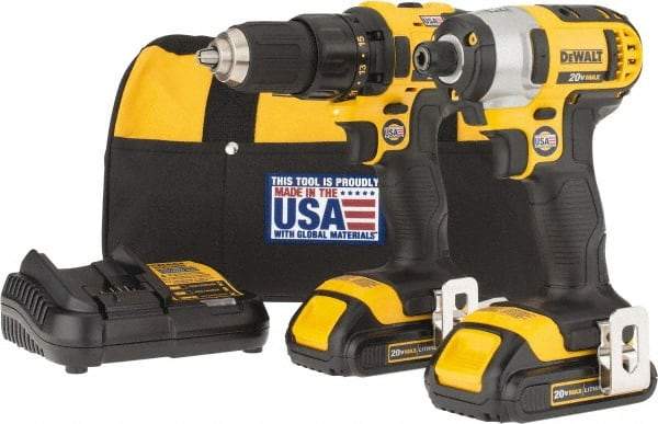 DeWALT - 9 Piece 20 Volt Cordless Tool Combination Kit - Includes 1/2" Drill/Driver & 1/4" Impact Driver, Lithium-Ion Battery Included - Benchmark Tooling