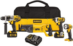 DeWALT - 10 Piece 20 Volt Cordless Tool Combination Kit - Includes 1/2" Hammerdrill, 1/4" Impact Driver & Reciprocating Saw & LED Worklight, Lithium-Ion Battery Included - Benchmark Tooling